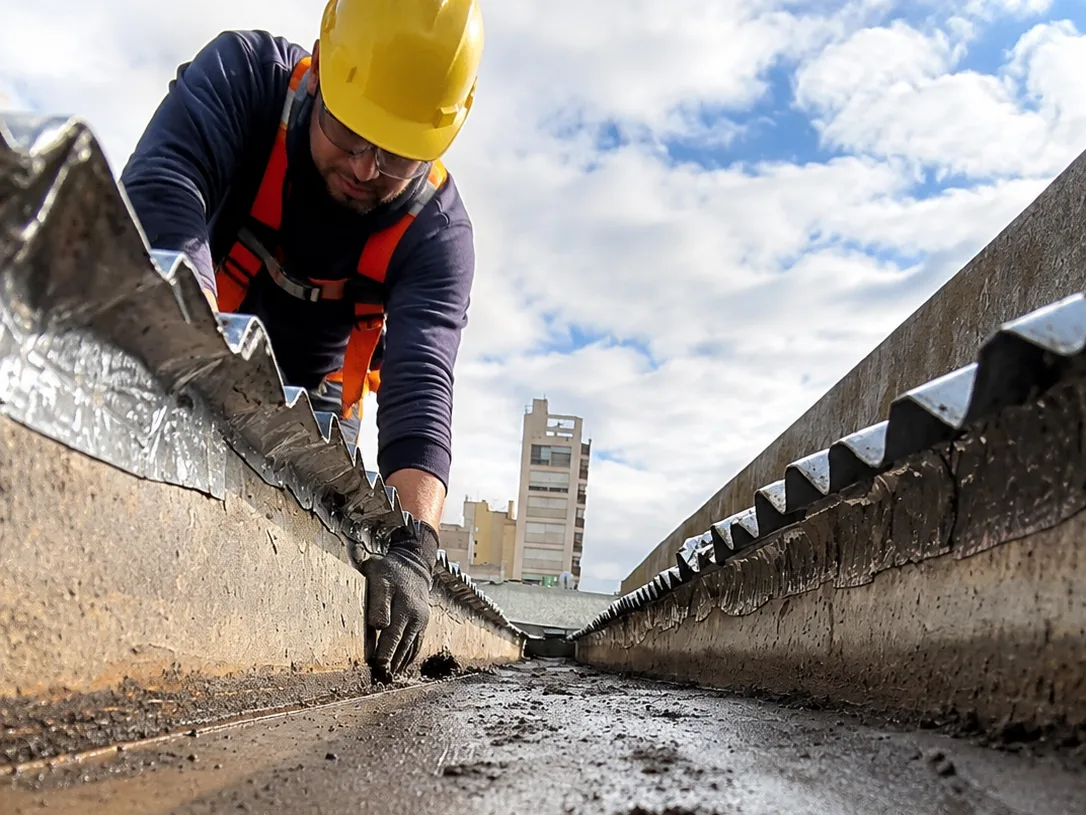 Limpieza e inspección de canaletas en techo industrial para prevenir filtraciones, Araser SRL