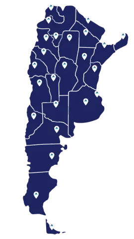 Mapa de la República Argentina con cobertura de Araser SRL
